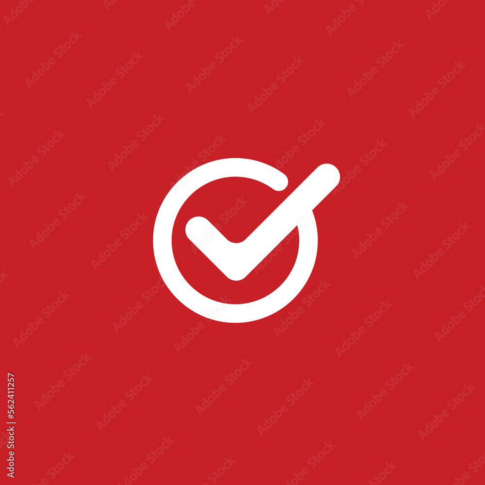 Poster check mark icon vector isolated on redbackground