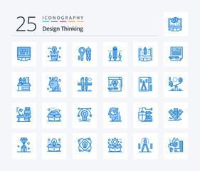 Design Thinking 25 Blue Color icon pack including drawing. light. geometry. compass