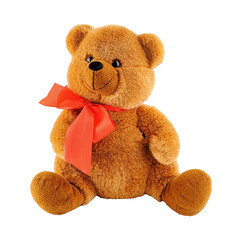 Soft toy bear with a red bow