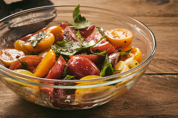 Yummy tomato salad in bowl