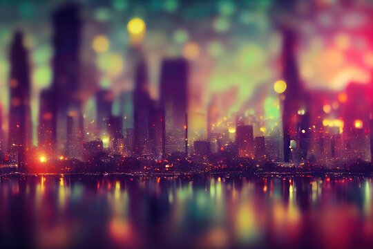blurred city background. Bokeh light city background. 2d illustration