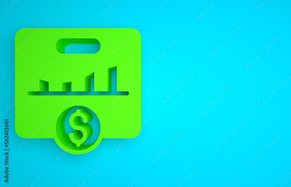 Poster green kpi - key performance indicator icon isolated on blue background. minimalism concept. 3d rende
