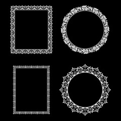 Set of decorative frames Elegant vector element for design in Eastern style, place for text. Floral black and white borders. Lace illustration for invitations and greeting cards.