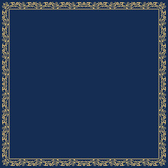 Decorative frame Elegant vector element for design in Eastern style, place for text. Floral golden and dark blue border. Lace illustration for invitations and greeting cards