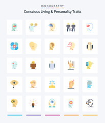 Creative Concious Living And Personality Traits 25 Flat icon pack  Such As shared. mind. door. knowledge. minded
