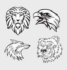 Set of Four Animal Mascots, Vector Illustration