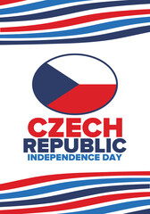 Czech Republic Independence Day. National happy holiday, celebrated annual in October 28. Czech Republic flag. Red and blue colors. Patriotic elements. Poster, banner, background. Vector illustration