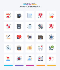 Creative Health Care And Medical 25 Flat icon pack  Such As apple. pulse. healthcare. heart. medical
