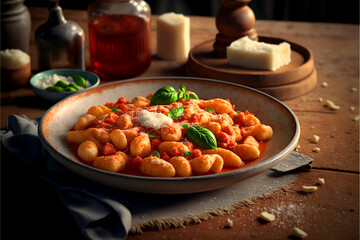 Traditional italian gnocchi with tomato sauce - obrazy, fototapety, plakaty