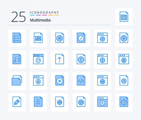 Multimedia 25 Blue Color icon pack including new. add. file. mac. app