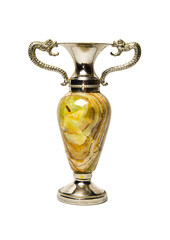 Fototapeta na wymiar Stone vase with metal details dragons ancient Asia style
