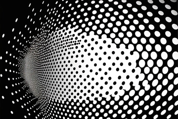 Halftone Dotted Abstract Background - Monochrome Texture of Particles for Website Banner, Poster, and Social Media Frame Design - Chaotic Ornament with Linear Pattern of Small Points - Vector Illustra