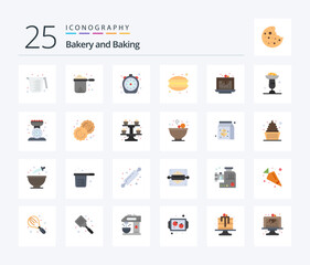 Baking 25 Flat Color icon pack including food. dinner. stewpot. cafe. time