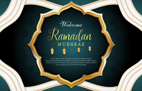 welcome ramadan kareem 2023 with islamic frame template banner and abstract  gradient green and white background design Stock Vector | Adobe Stock