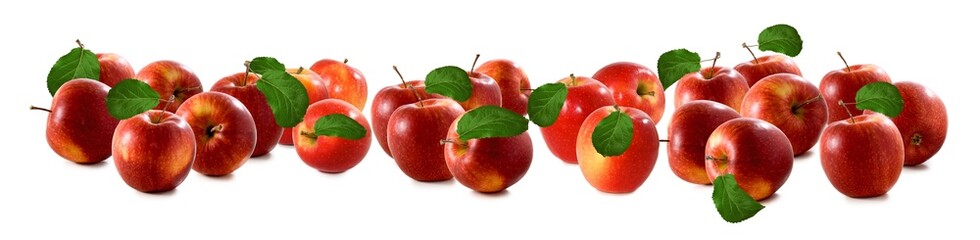 Fototapeta na wymiar Apples lie in a row on a white background