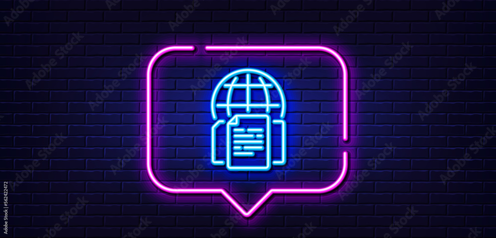 Poster neon light speech bubble. internet documents line icon. doc file page sign. office note symbol. neon