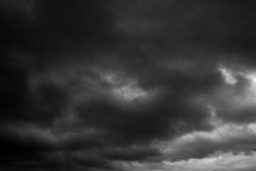 Black and white sky. Dramatic clouds. Horror. Background, banner. Horror, explosion, catastrophe, sadness, horror, melancholy.