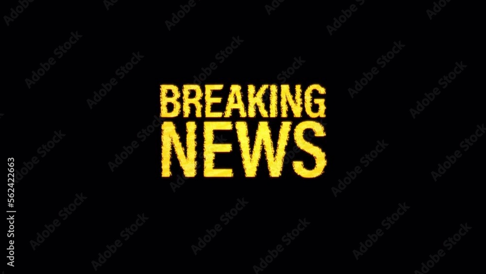 Poster ฺbreaking news glitch text effect cimematic title yellow glittering light animation on black backgro
