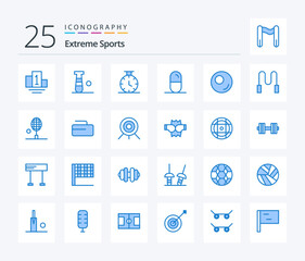 Sport 25 Blue Color icon pack including badminton. skipping. dope. rope. outline