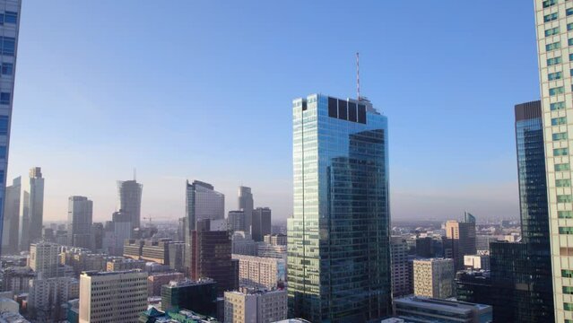 Downtown Aerial Footage of Skyscrapers in Sunlight, 4k