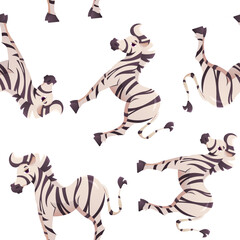 Zebra Animal Seamless Pattern On White. Cute Kids Cartoon Bckground.
