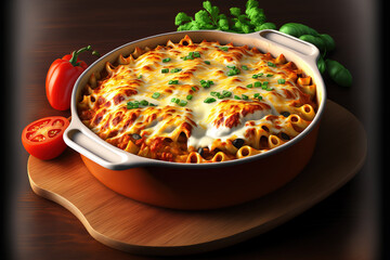 Typical dish from North America. pasta with cheese baked. Generative AI