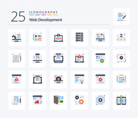 Web Development 25 Flat Color icon pack including management. data. web. web. server