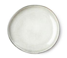 Beautiful empty ceramic plate isolated on white, top view