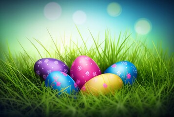 Easter eggs in the grass. Generated by AI