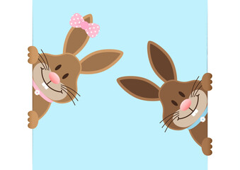 2 Osterhasen Mädchen & Junge Groß Banner Innen Himmel