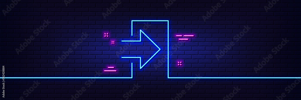 Poster neon light glow effect. login arrow line icon. sign in symbol. navigation pointer. 3d line neon glow