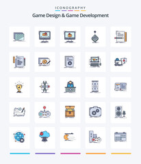 Creative Game Design And Game Development 25 Line FIlled icon pack  Such As gaming. arcade. monitor. sketch. dimensional
