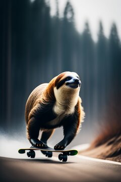 Faultier auf Skateboard