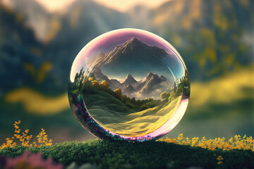 Mountains in a soap bubble. Generative AI - 562429865