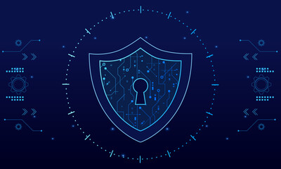 Cyber security technology concept , Shield With Keyhole icon on circuit board , personal data ,	
