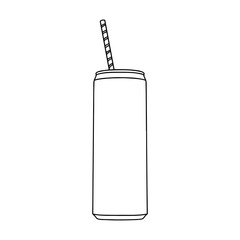 Drink can with straw mockup. Hand drawn vector illustration with Aluminum can. 