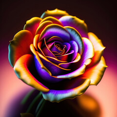 Fototapeta na wymiar Generative AI: red rose with golden ornament and leaf