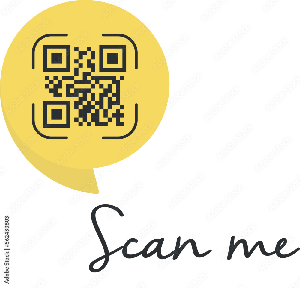 Poster qr code scan me in speech bubble, scan me concept, icon.