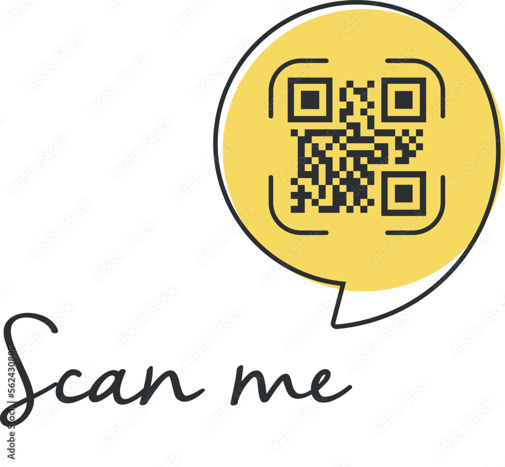 Poster qr code scan me in speech bubble, scan me concept, icon.