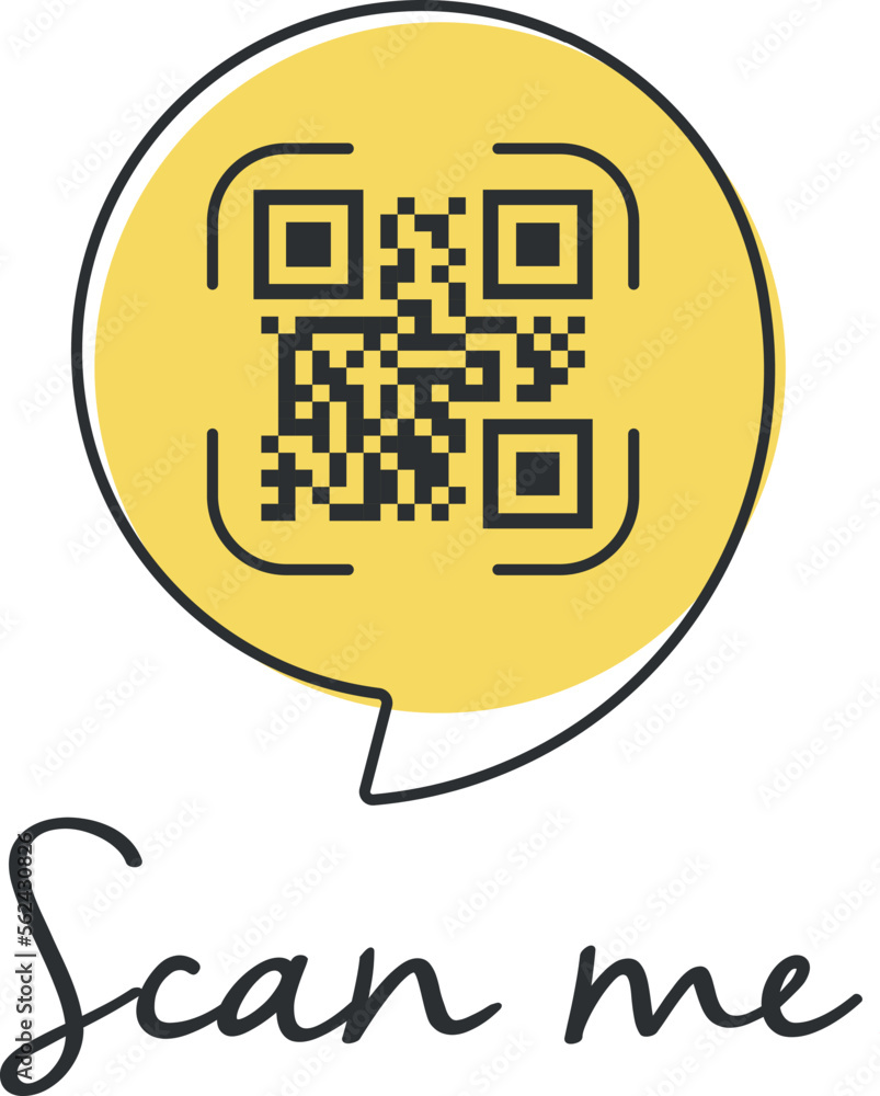 Poster qr code scan me in speech bubble, scan me concept, icon.