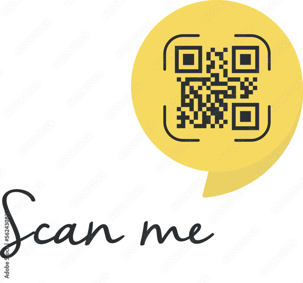 Poster qr code scan me in speech bubble, scan me concept, icon.