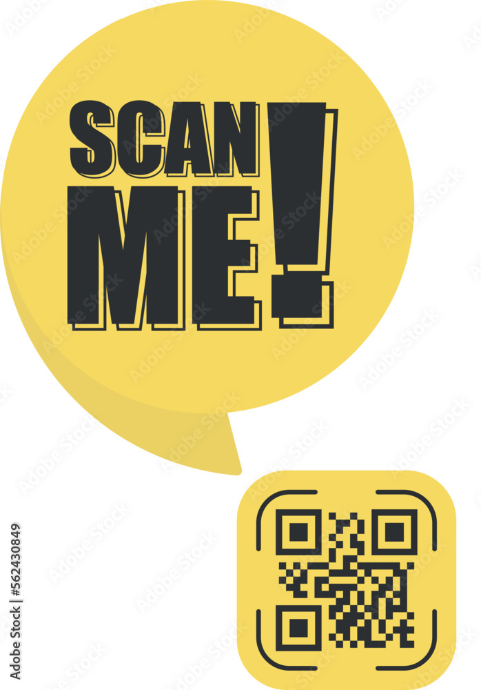 Poster qr code scan me in speech bubble, scan me concept, icon.