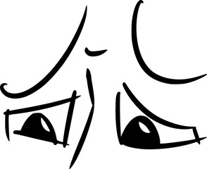 Vector drawing of eyes and bridge of nose. Depicts various emotions. It’s just a contour. On a white background, isolated. Hand-drawn in cartoon style. Depicts emotion of sadness, regret, pity empathy