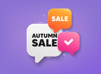 Autumn Sale tag. 3d bubble chat banner. Discount offer coupon. Special offer price sign. Advertising Discounts symbol. Autumn sale adhesive tag. Promo banner. Vector