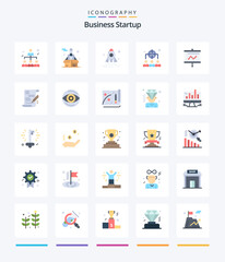 Creative Business Startup 25 Flat icon pack  Such As presentation. board. business. management. human