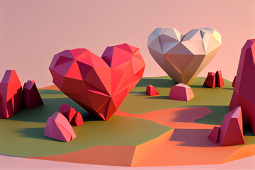 Low Poly Valentines Day Hearts