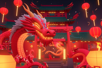 Dragon for Chinese Lunar New Year Festival Celebration Generative AI