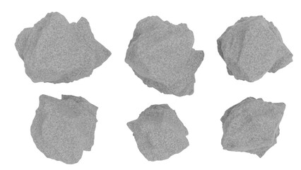 set of stones isolated on white top down view, 3d rendering of stone suitable for Archiviz, architecture visualization	

