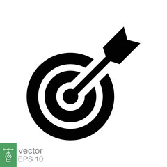 Target icon. Simple solid style. Focus accuracy dart, arrow dartboard hit, goal, objective, opportunity, business concept. Flat, glyph vector illustration isolated on white background. EPS 10.