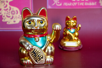 Celebration  Chinese new year 2023 year  of the  Rabbit  with  Maneki Neko waving  lucky  cat